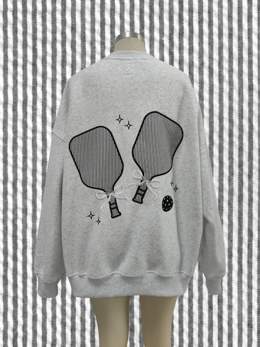 Pearl Grey Pickleball Detailed Embroider Sweatshirt