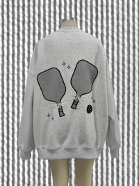 Pearl Grey Pickleball Detailed Embroider Sweatshirt