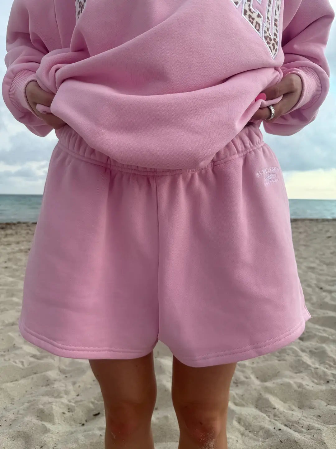 Bubblegum Pink Embroidered Sweat Shorts 100% Cotton