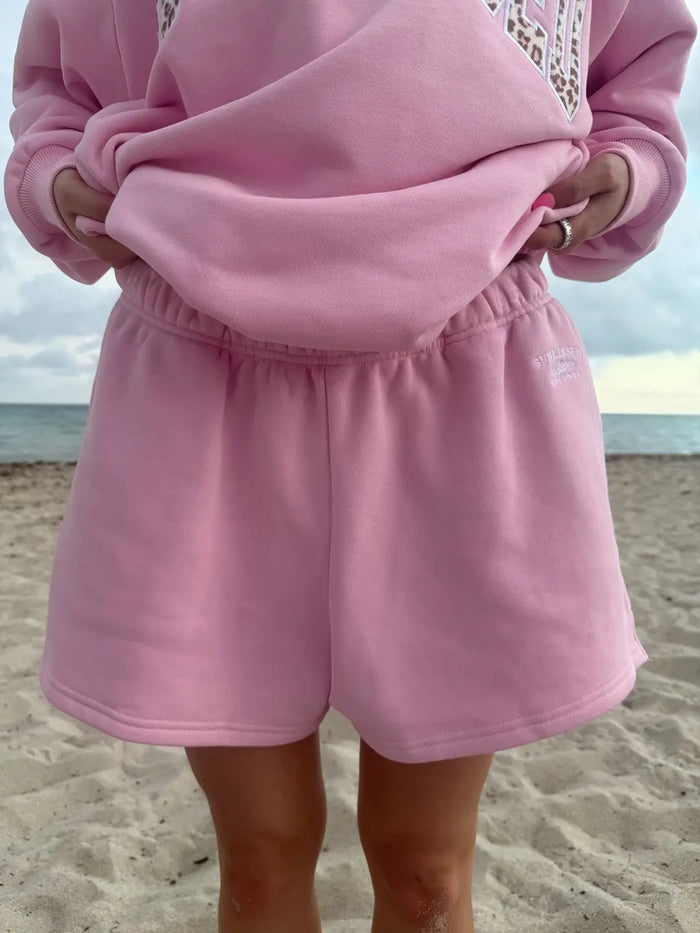 Bubblegum Pink Embroidered Sweat Shorts 100% Cotton