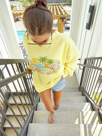 Butter Yellow Seaside Bloom Graphic Mockneck Sweatshirt