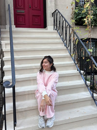 Light Pink and White Big Striped Mockneck Sweatshirt