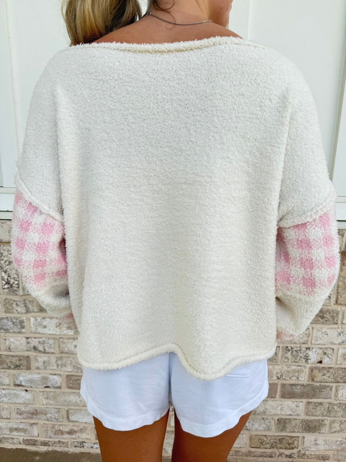 Pretty in Pink Gingham Fuzzy Sweater