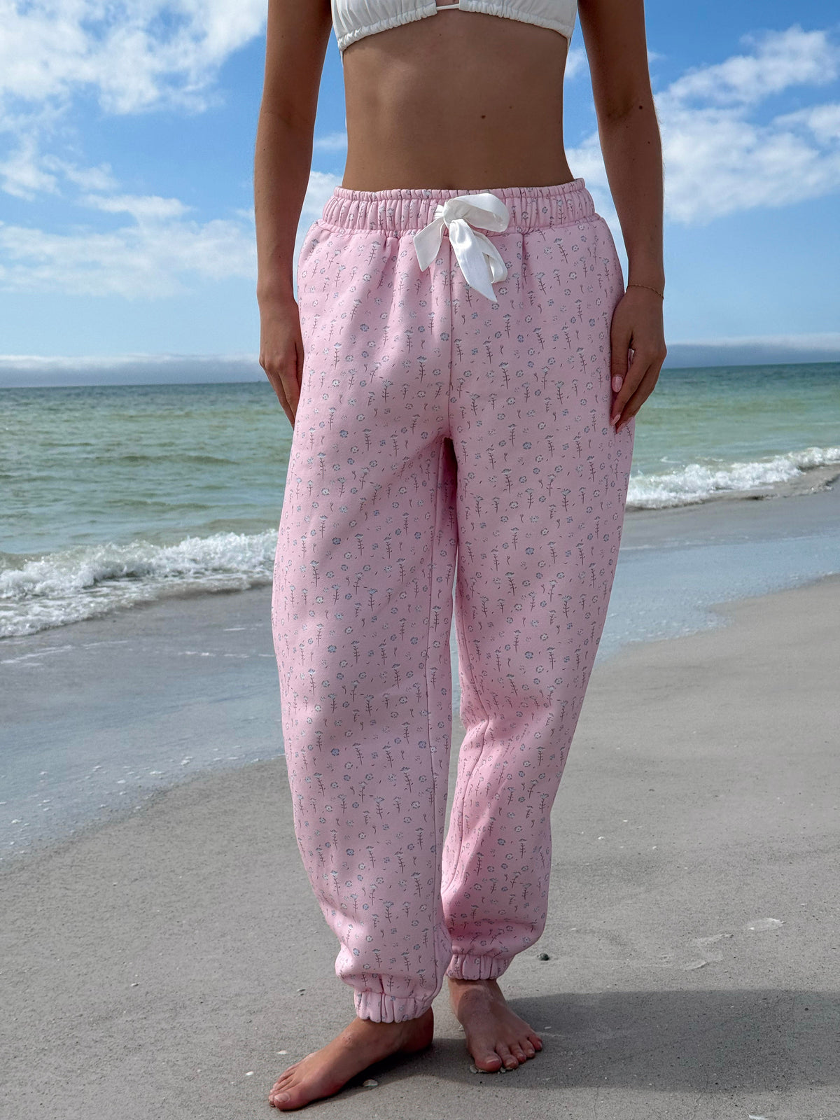 Light Pink Ditsy Blue Floral Joggers