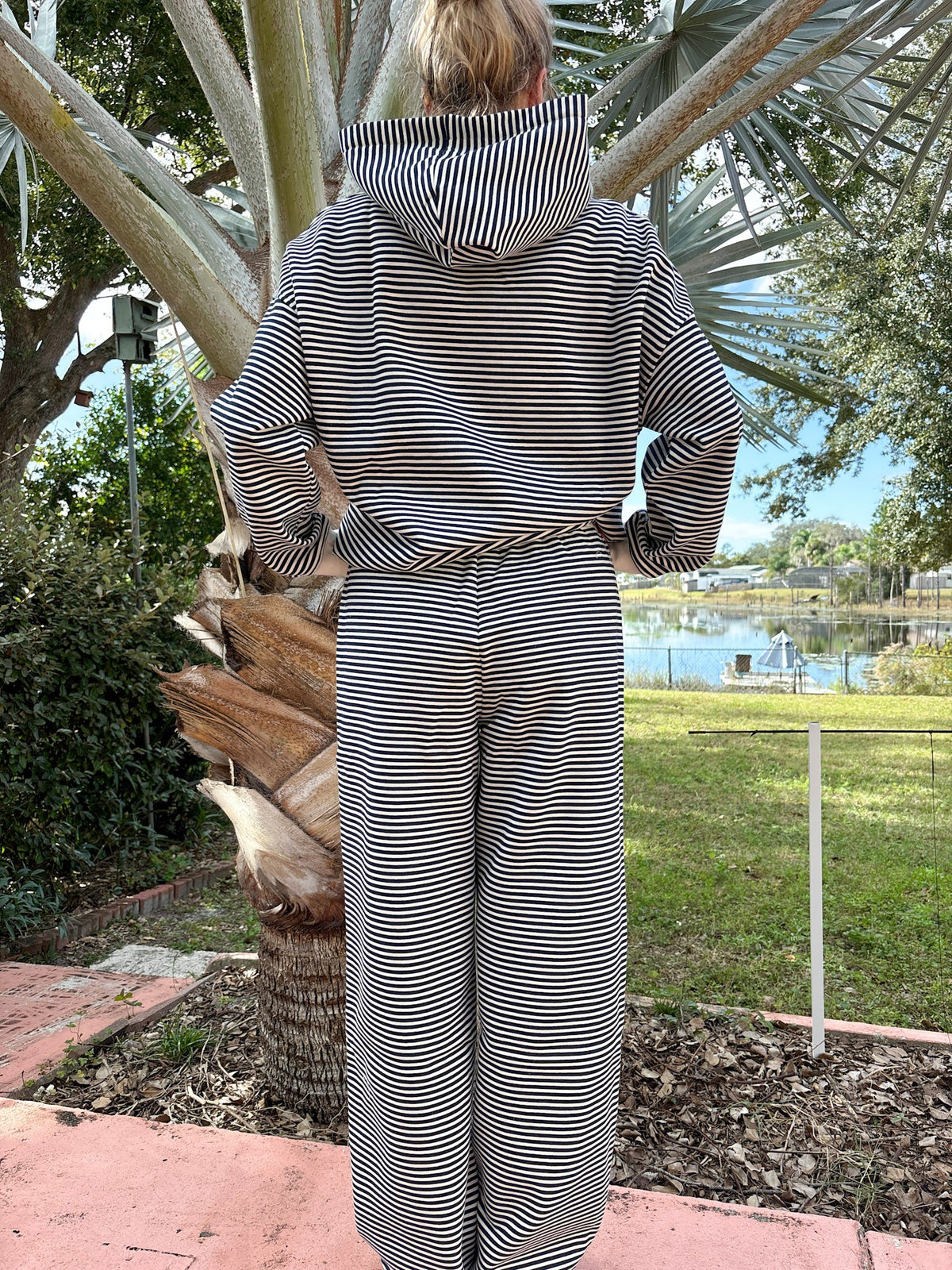 Dark Navy Blue and White Big Striped Sweatpants
