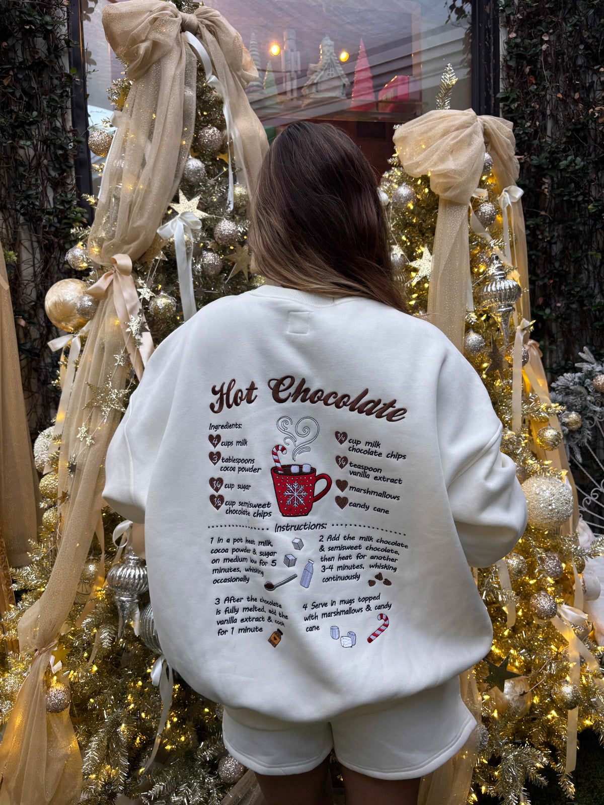Hot Chocolate Recipe Christmas Embroider Sweatshirt