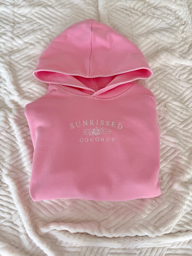 Cotton Candy Stitched Sunkissedcoconut Logo Hoodie 100% Cotton