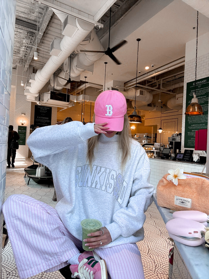 Pearl Grey Mockneck Sunkissed Varsity Embroider Sweatshirt