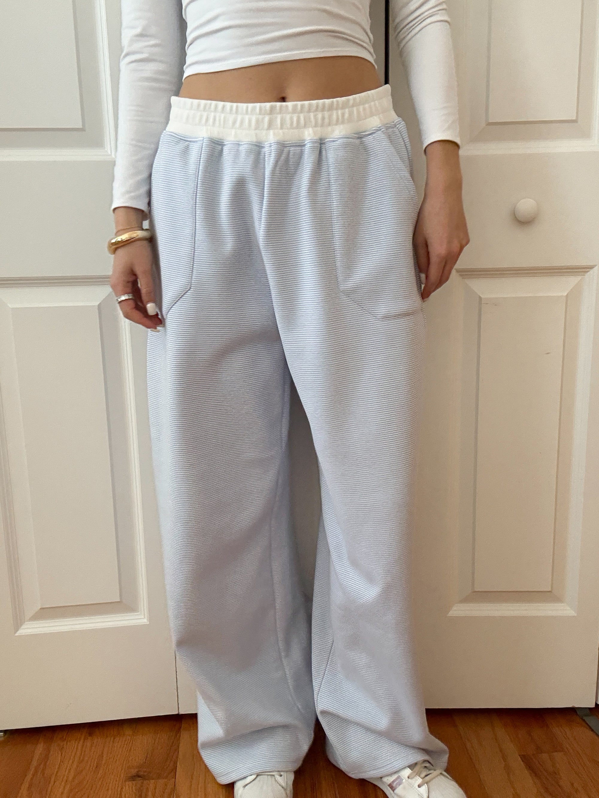 Blue and White Mini Striped Sweatpants