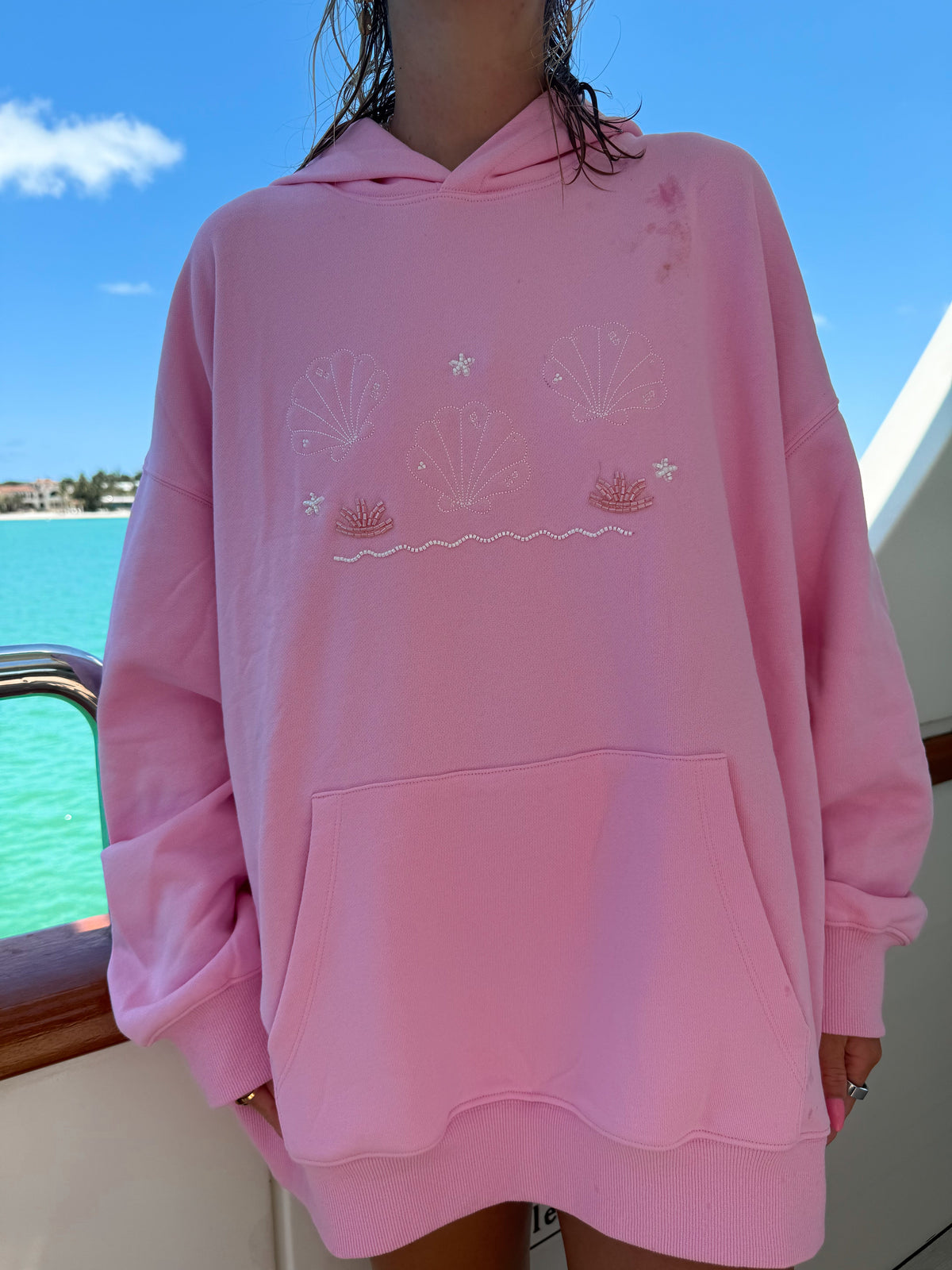 Lottie Pink Bikini Beaded Ocean Oversized Hoodie 100% Cotton
