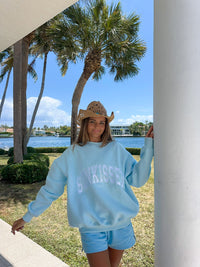 Icy Blue Sunkissed Varsity Embroider Sweatshirt