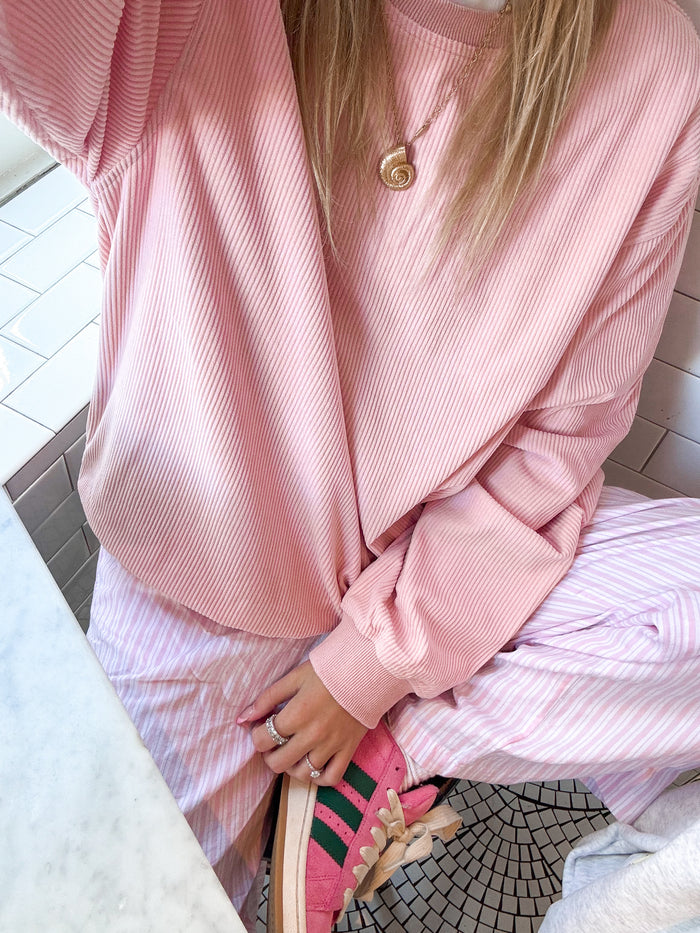 Light Pink Basic Corduroy Sweatshirt