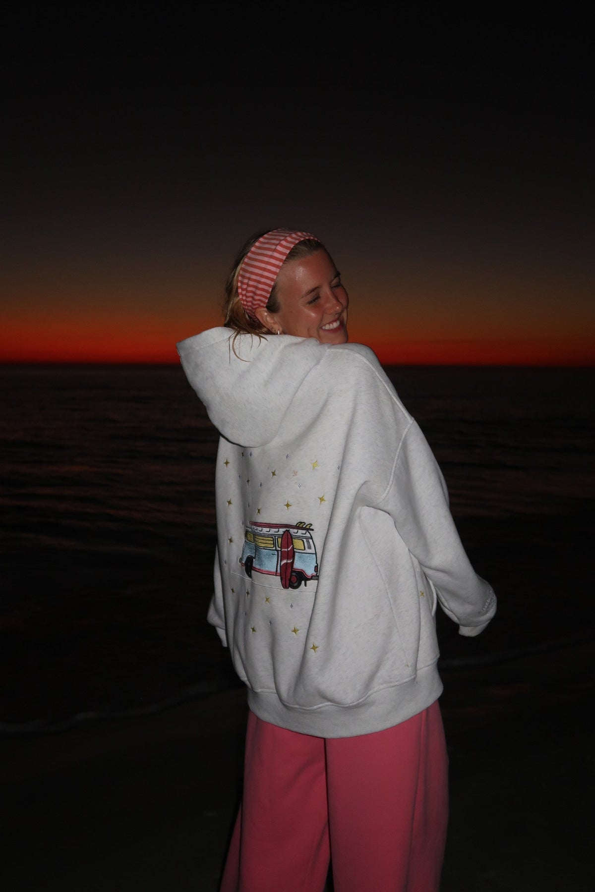 Pearl Grey Embroider Van Star Hoodie