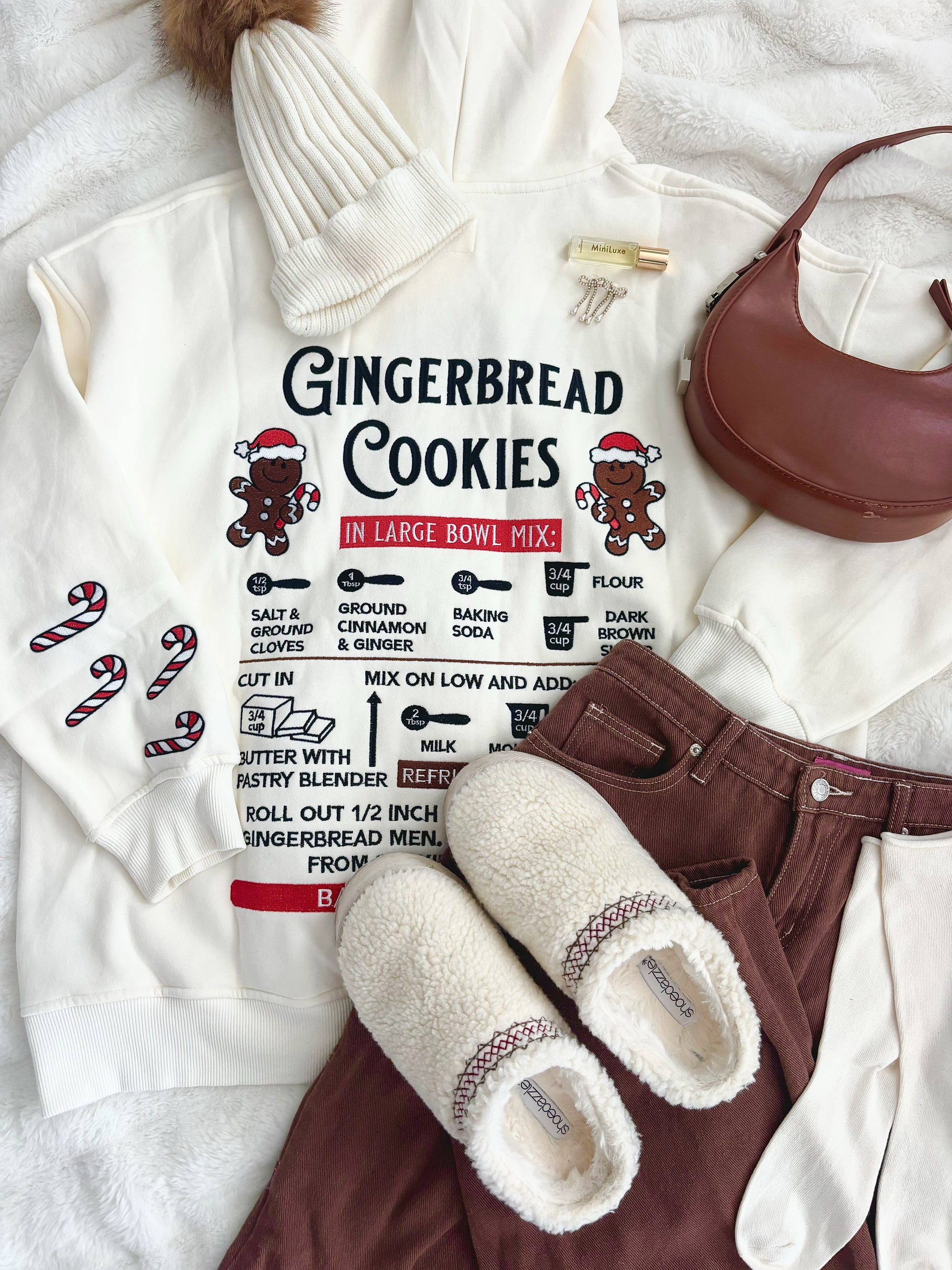 Ivory Gingerbread Recipe Christmas Embroider Hoodie