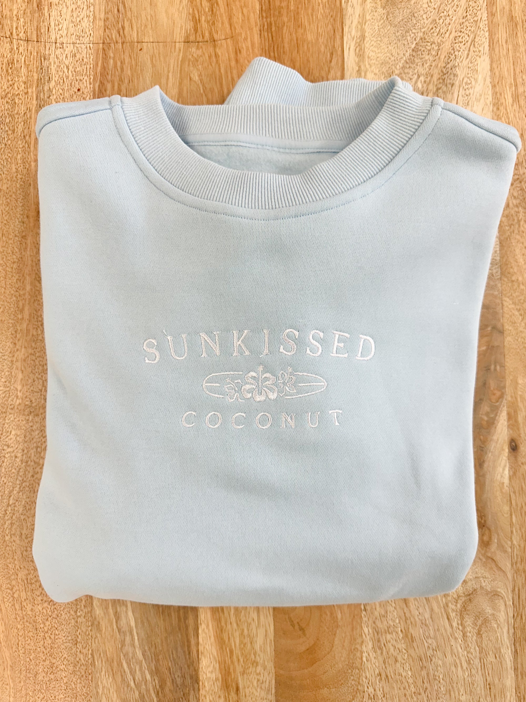 Icy Blue Sunkissedcoconut Logo Embroider Sweatshirt