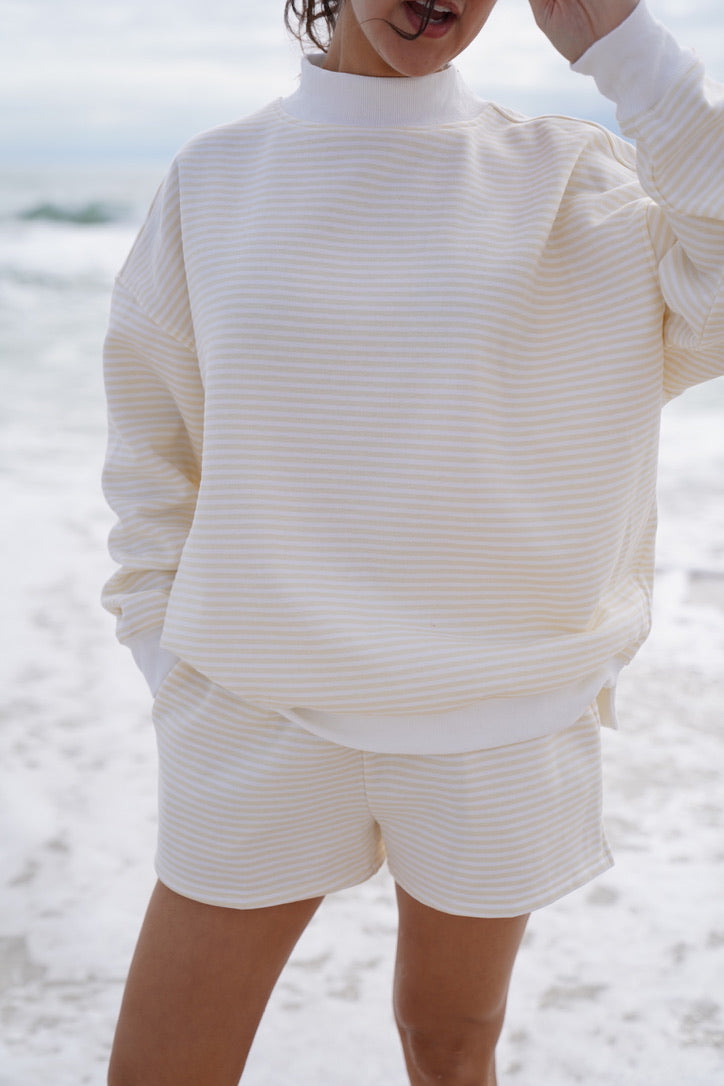 Baby Yellow and White Big Striped Mockneck Sweatshirt