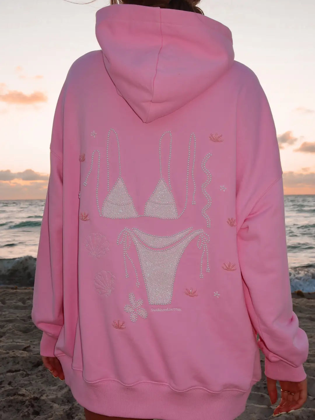 Lottie Pink Bikini Beaded Ocean Oversized Hoodie 100% Cotton