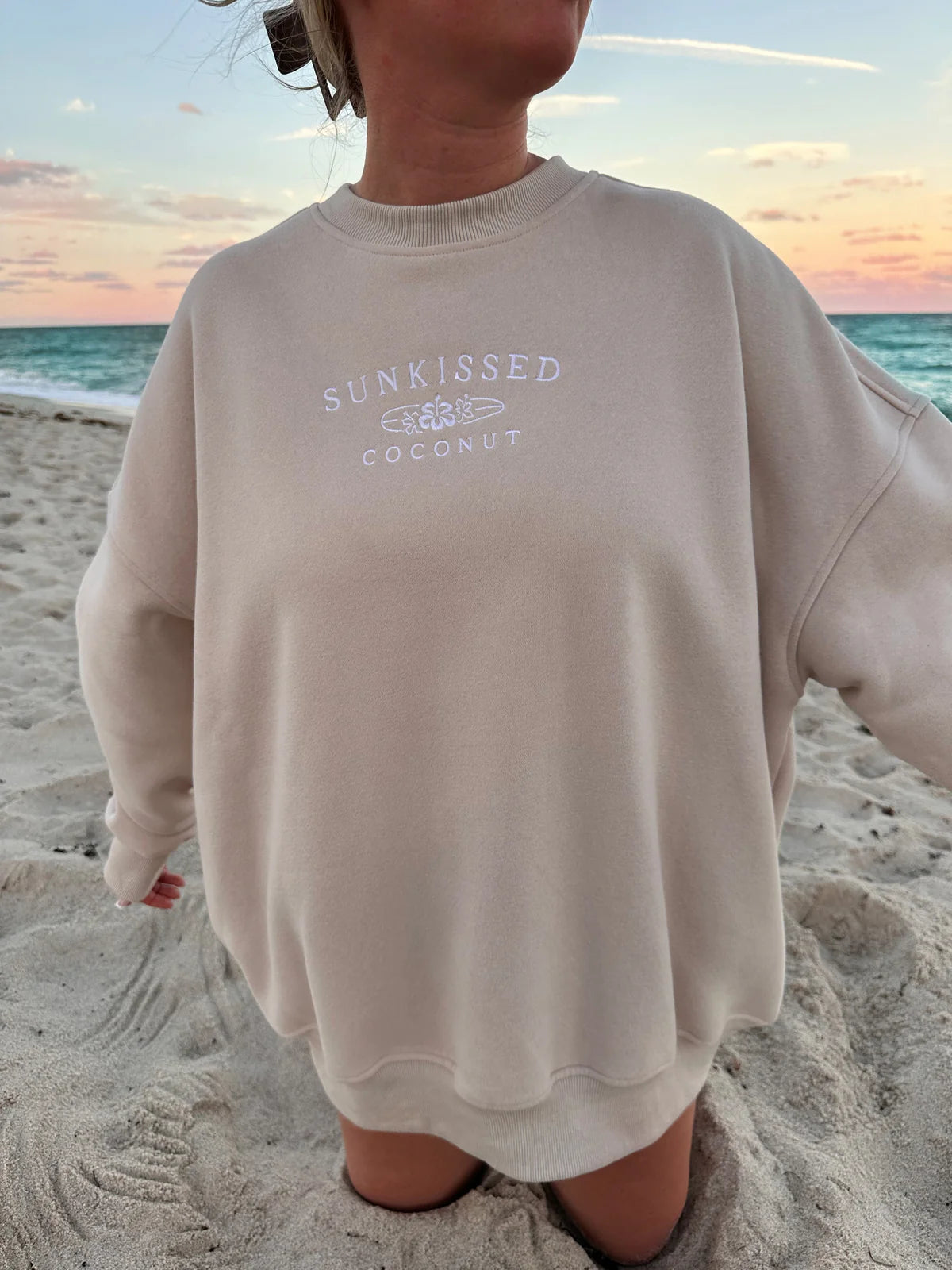 Sunkissedcoconut Embroider Oversized Crewneck Sweatshirt