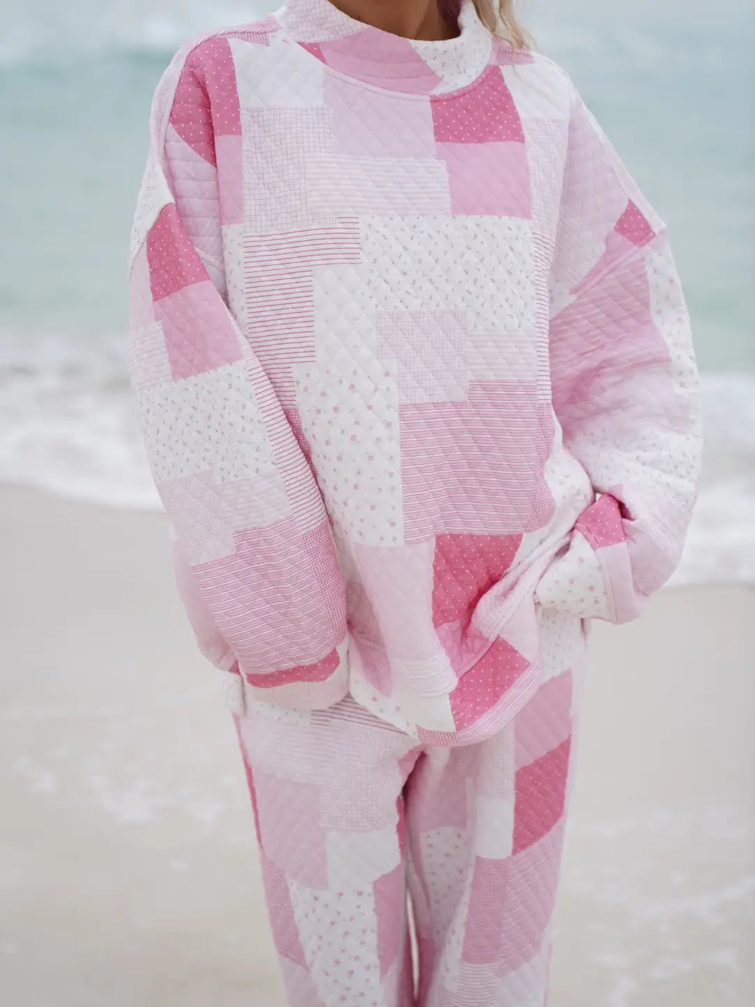 Margo Quilted Patchwork Mockneck Sweatshirt