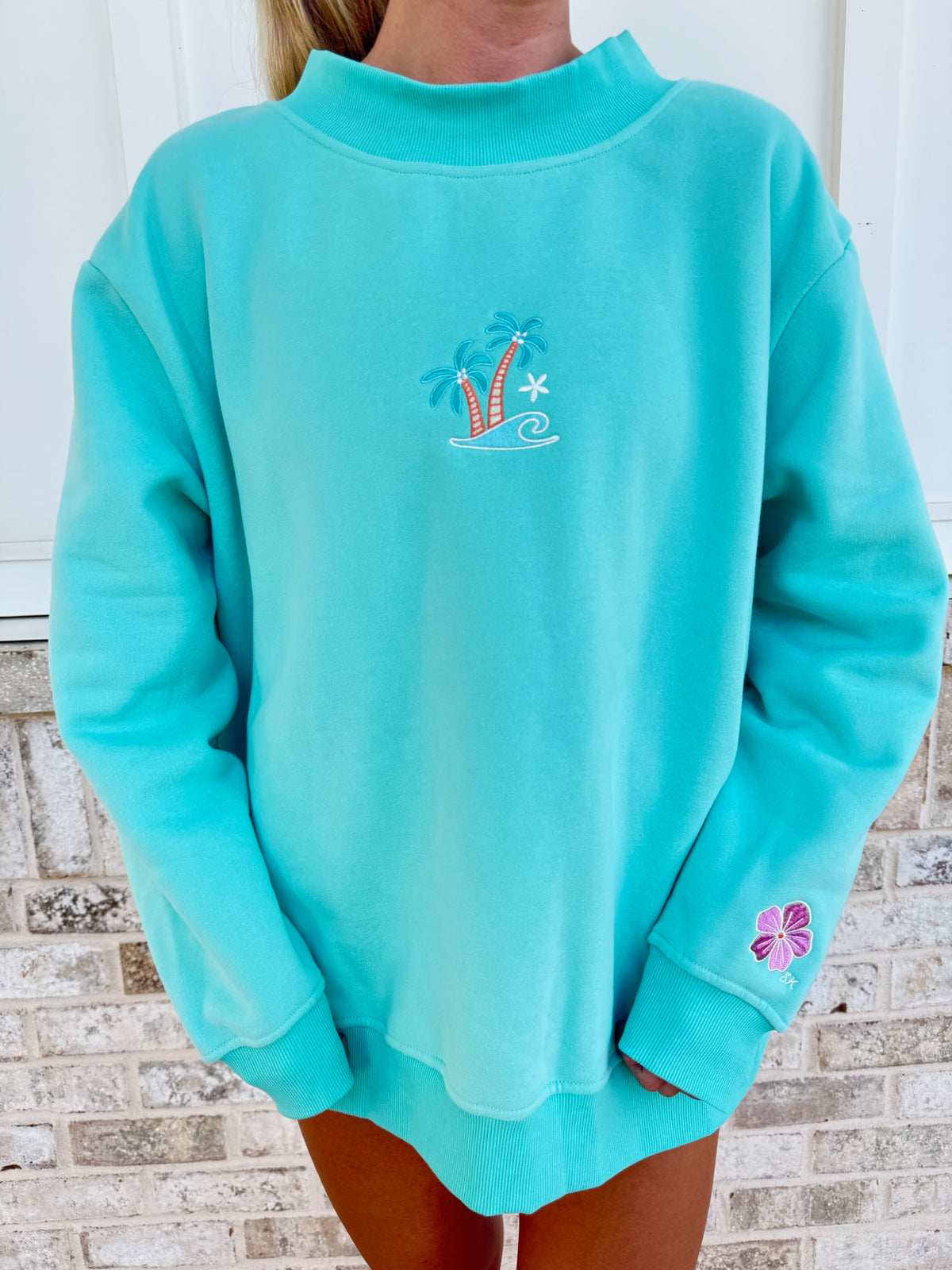 Ocean Gem Embroidered Mockneck Sweatshirt