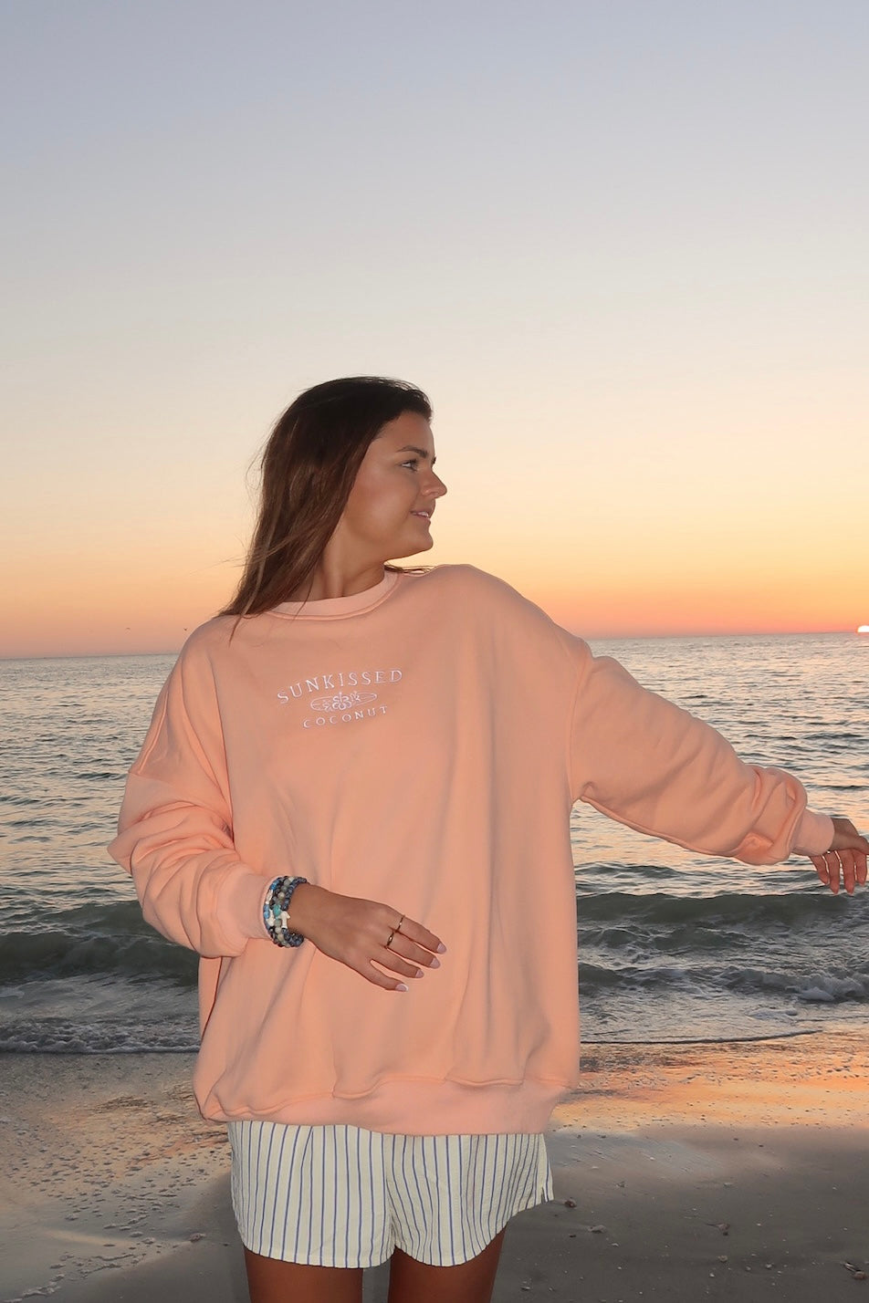 Sherbet Orange Sunkissedcoconut Embroider Sweatshirt