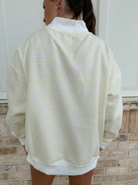 Baby Yellow and White Big Striped Mockneck Sweatshirt