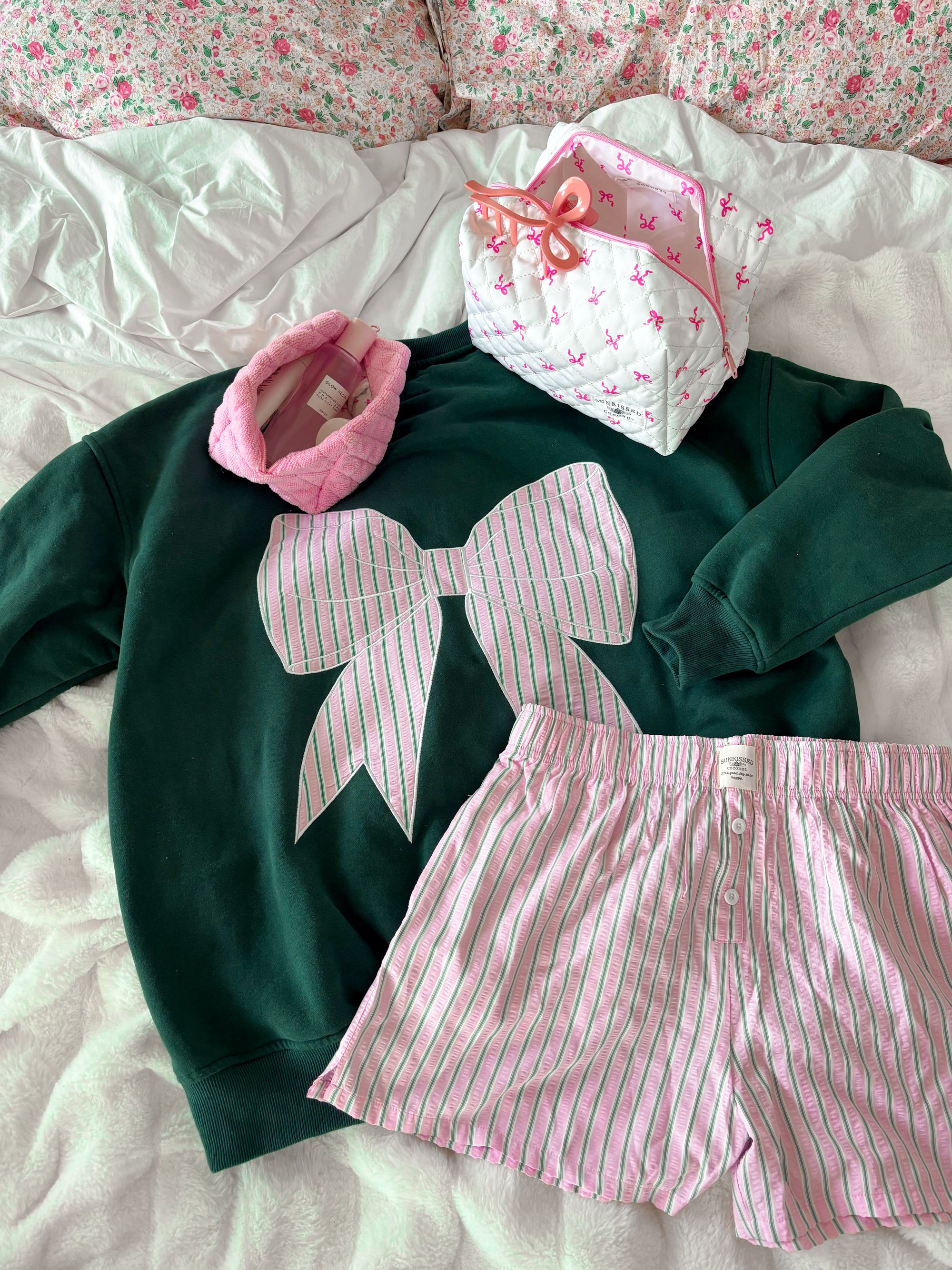 Stripe Bow Embroider Sweatshirt