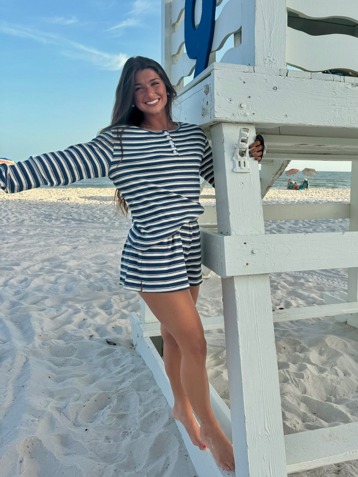 Striped Knit Loungewear Long Sleeve Top