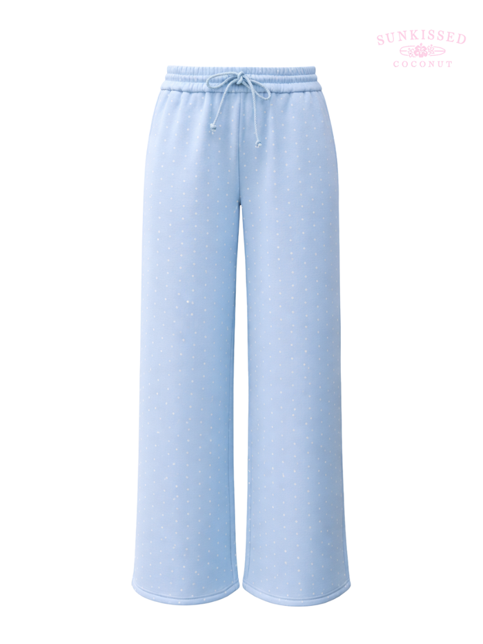 Baby Blue Polka Dot Flare Sweatpants 100% Cotton