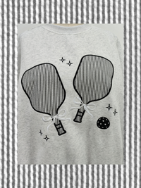 Pearl Grey Pickleball Detailed Embroider Sweatshirt