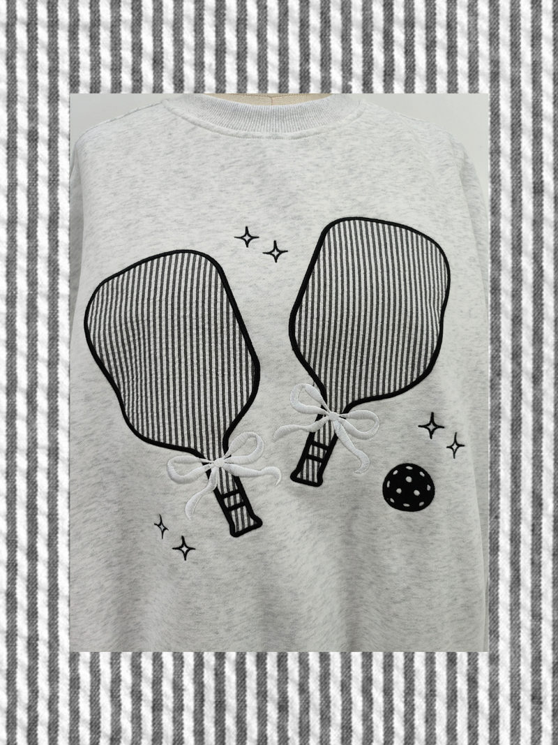 Pearl Grey Pickleball Detailed Embroider Sweatshirt