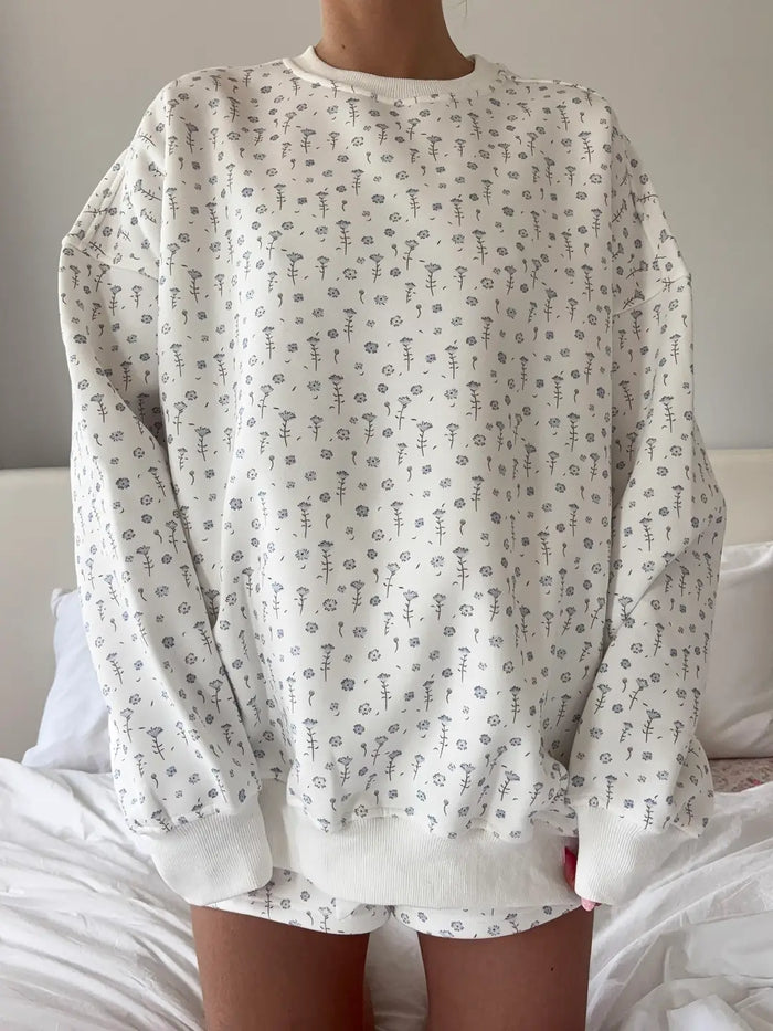 White Ditsy Blue Floral Sweatshirt
