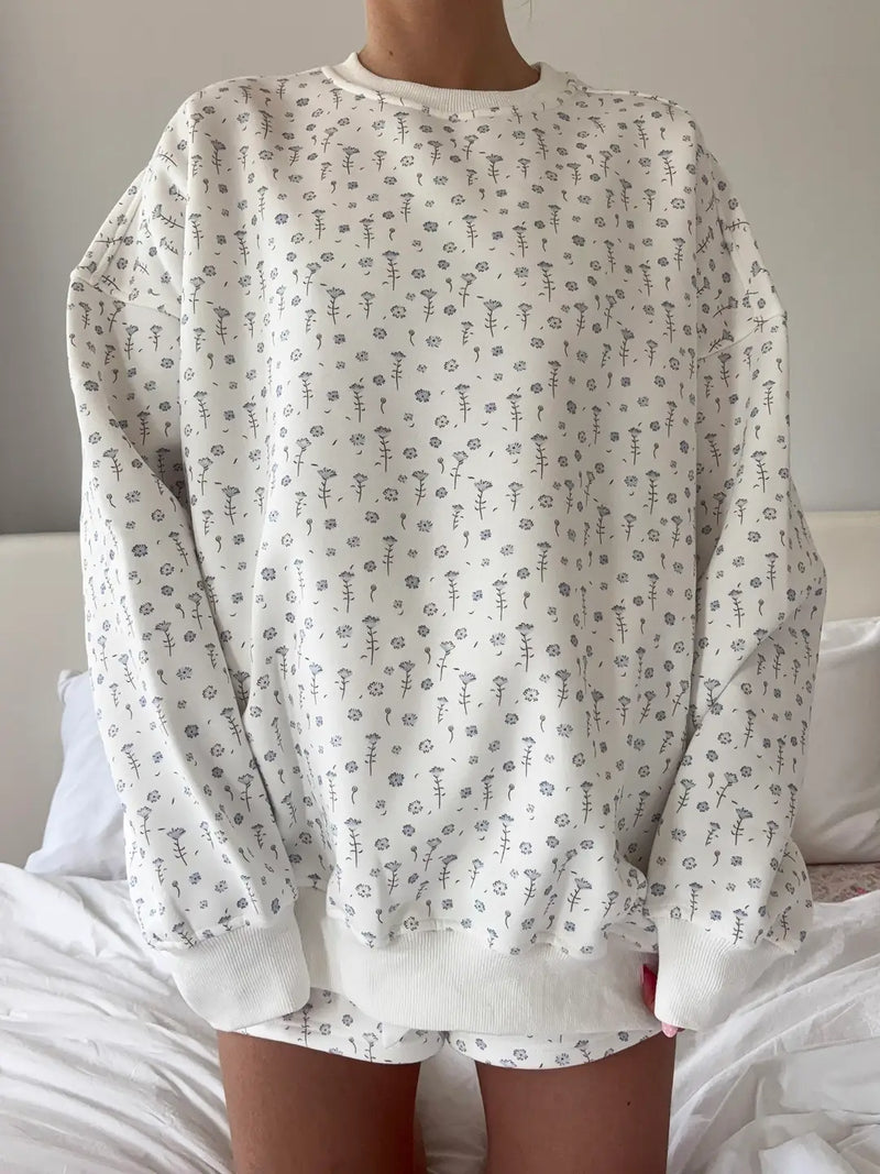 White Ditsy Blue Floral Sweatshirt