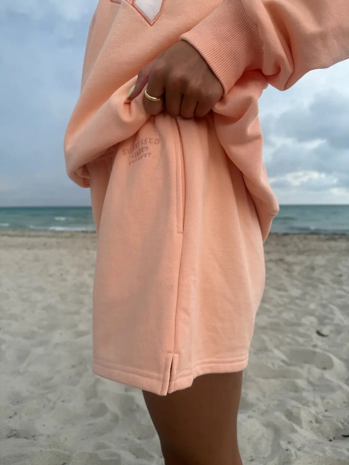 Papaya Orange Embroidered Sweat Shorts 100% Cotton