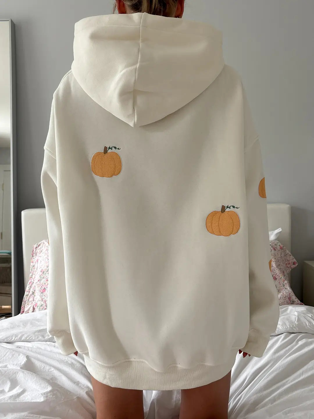 Pumpkins All Over Fall Embroider Hoodie