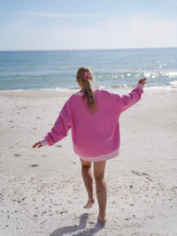 Pink And Light Pink Embroider Hibiscus Flower V-Neck Sweatshirt