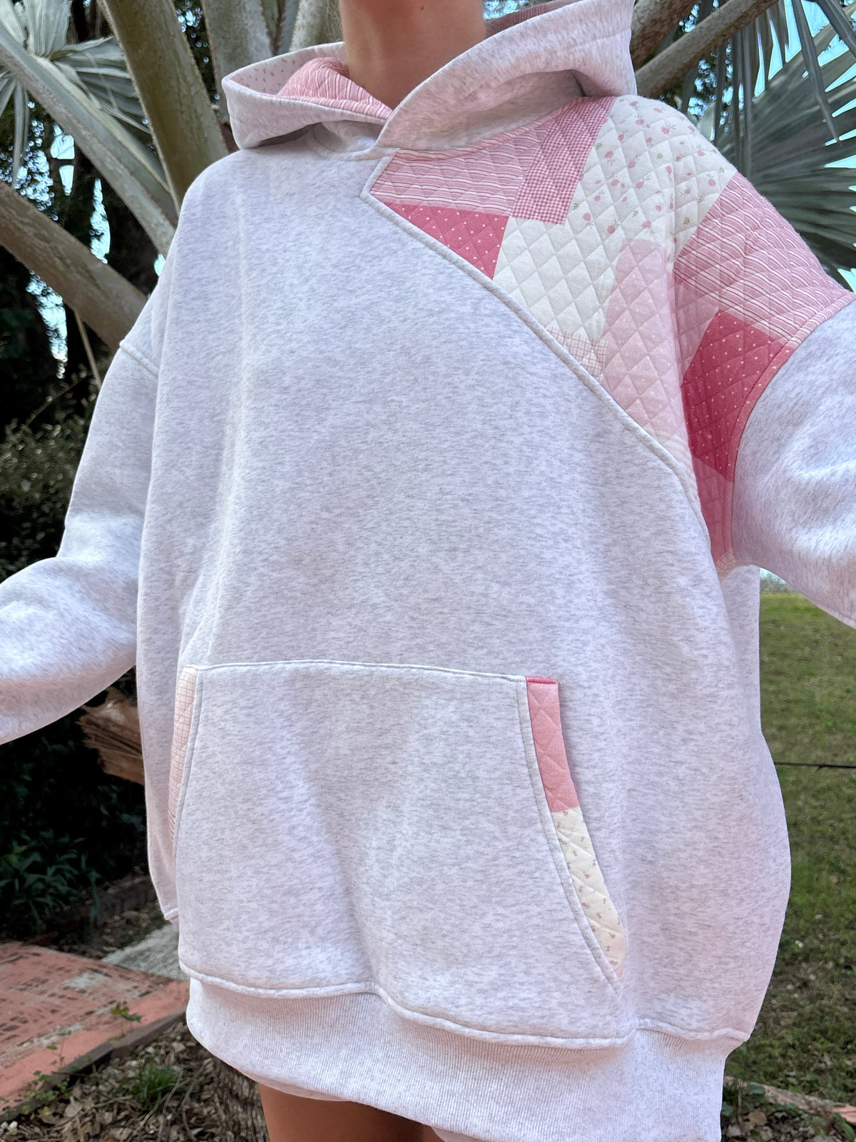Pearl Grey Margo Quilted Patchwork Hoodie