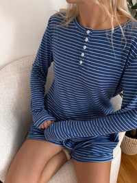 Striped Soft Button Loungewear Shorts