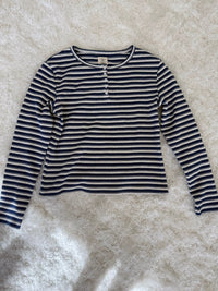 Striped Knit Loungewear Long Sleeve Top