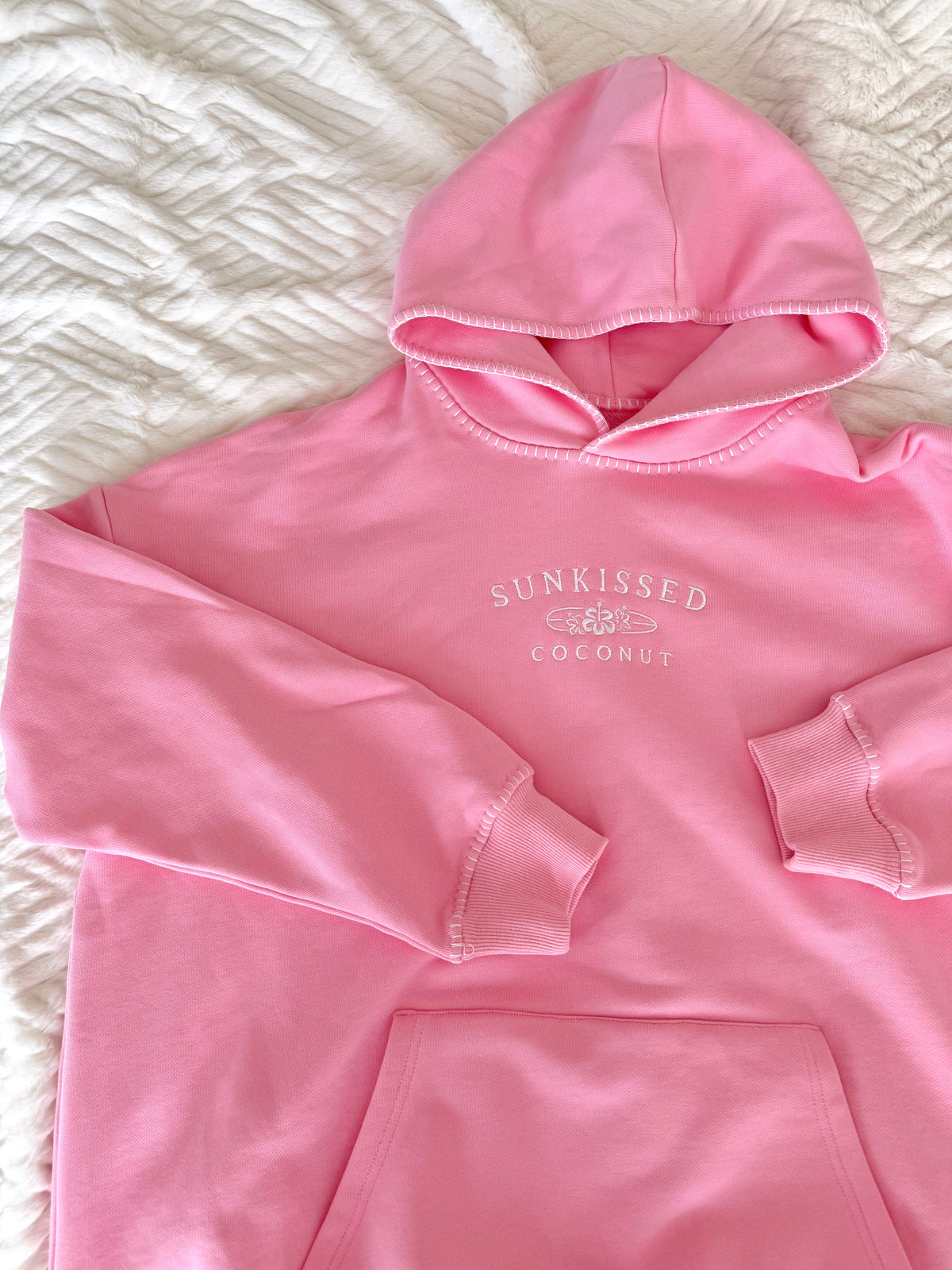 Cotton Candy Stitched Sunkissedcoconut Logo Hoodie 100% Cotton