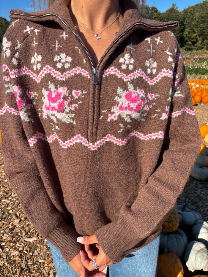 Chestnut Ginger Snap Quarter Zip Sweater