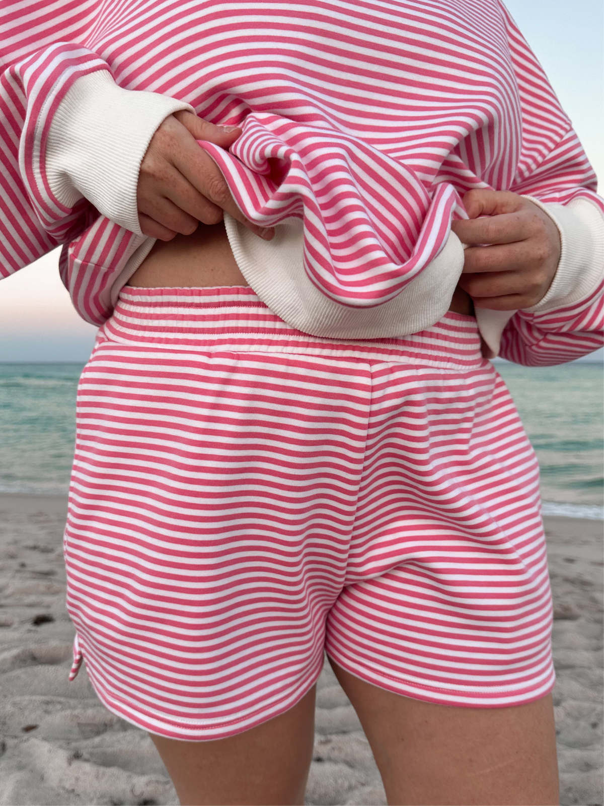 Dark Pink and White Big Striped Shorts