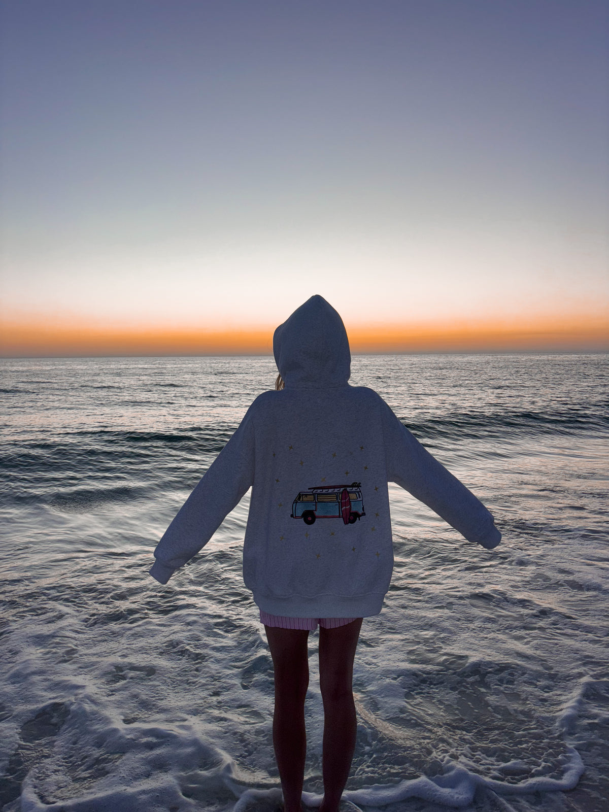 Pearl Grey Embroider Van Star Hoodie