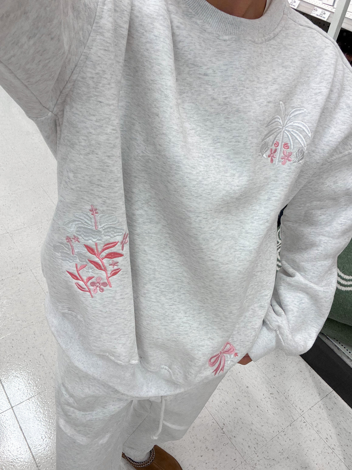 Pearl Grey Tropical Palms Sweatshirt