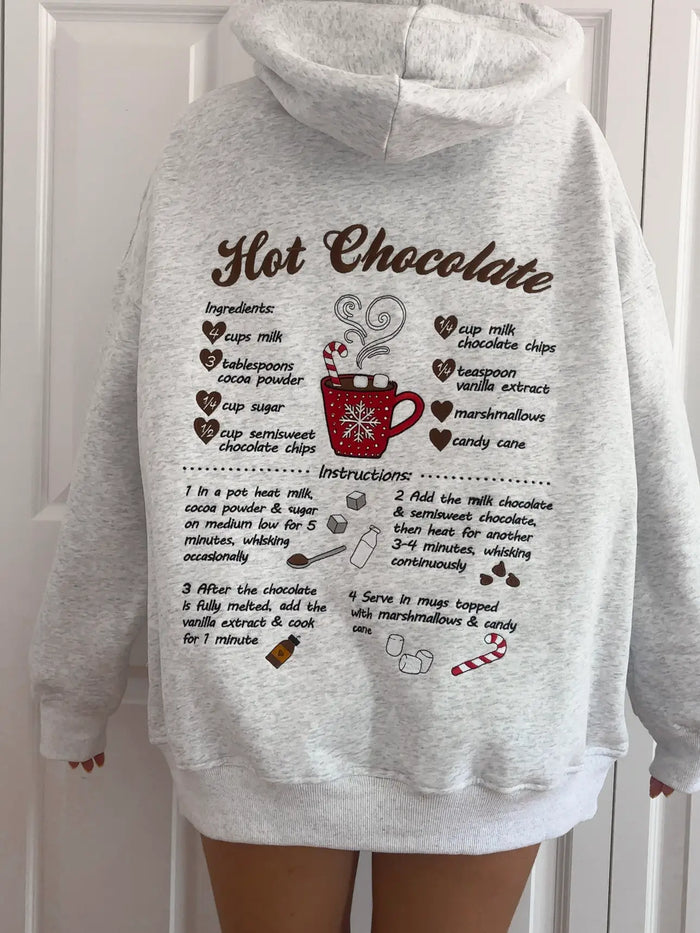 Hot Chocolate Recipe Christmas Embroider Hoodie