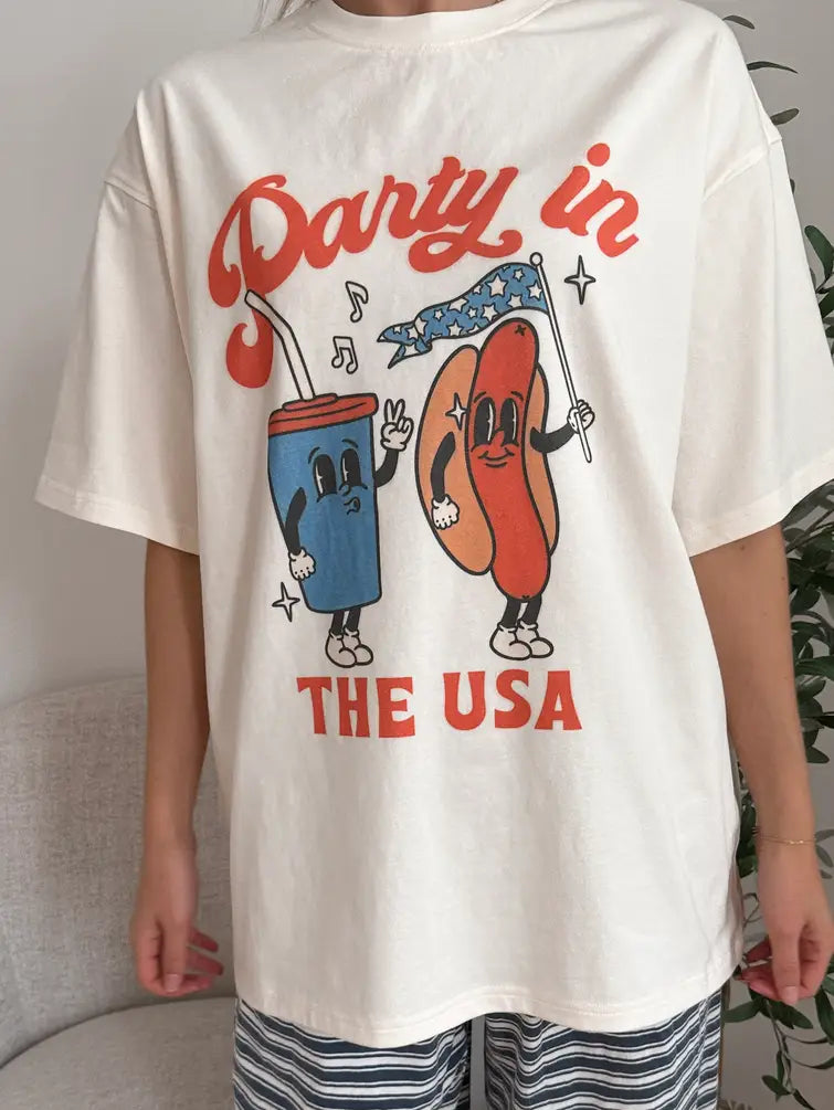 Midweight Blue Party In The USA Hotdog Tee
