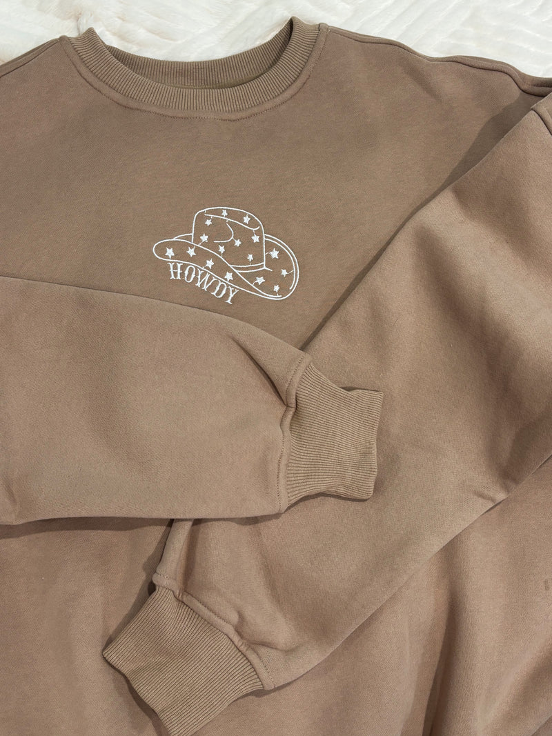 Cappuccino Howdy Embroider Sweatshirt