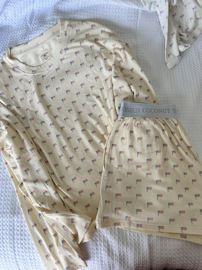 Pale Yellow American Flag Pajama Pattern Top