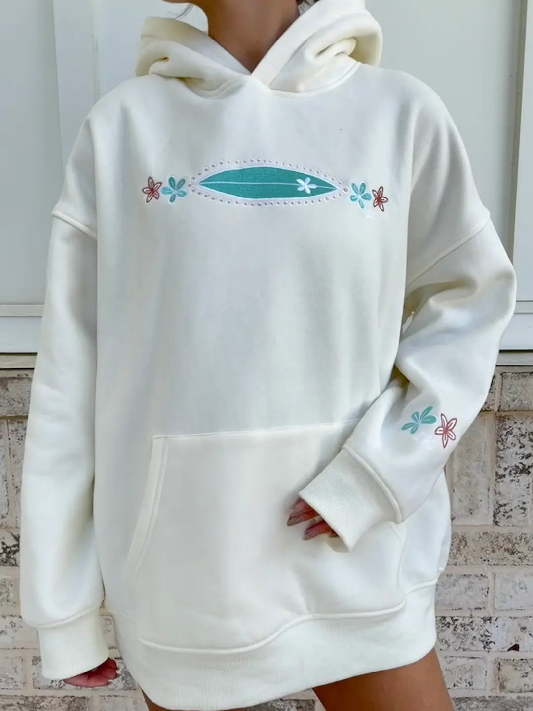 Detailed Surfboard Embroidered Hoodie