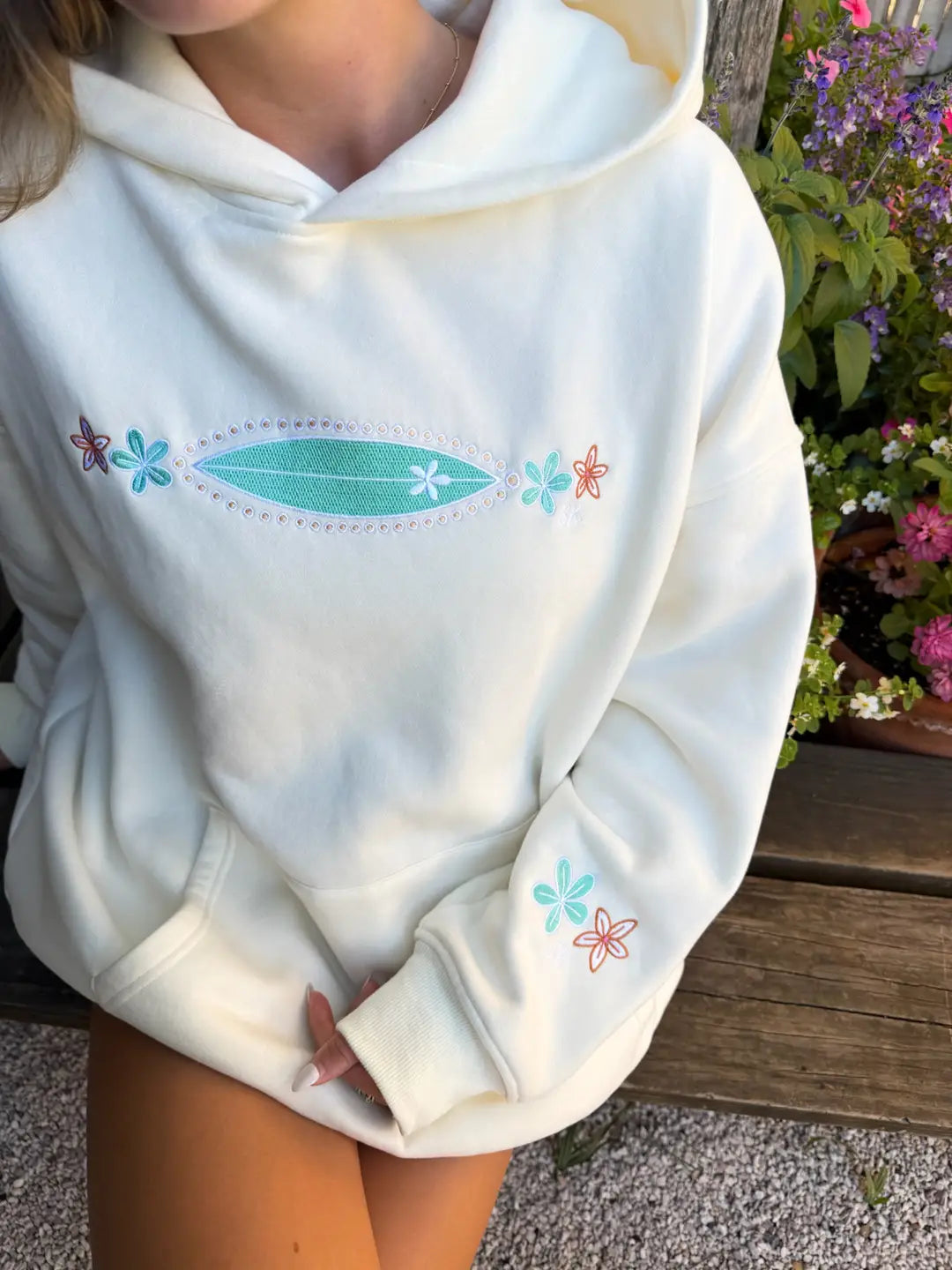 Detailed Surfboard Embroidered Hoodie